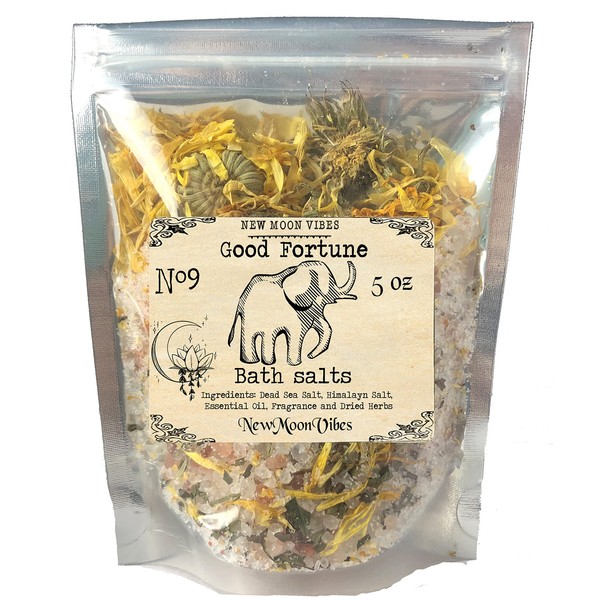 Good Fortune Essential Oils Herbal Spell Ritual Bath Salts with Real Herbs Botanicals Infused Enhance Intuition Luck Success Confidence Courage Manifest Goals Reverse Bad Luck