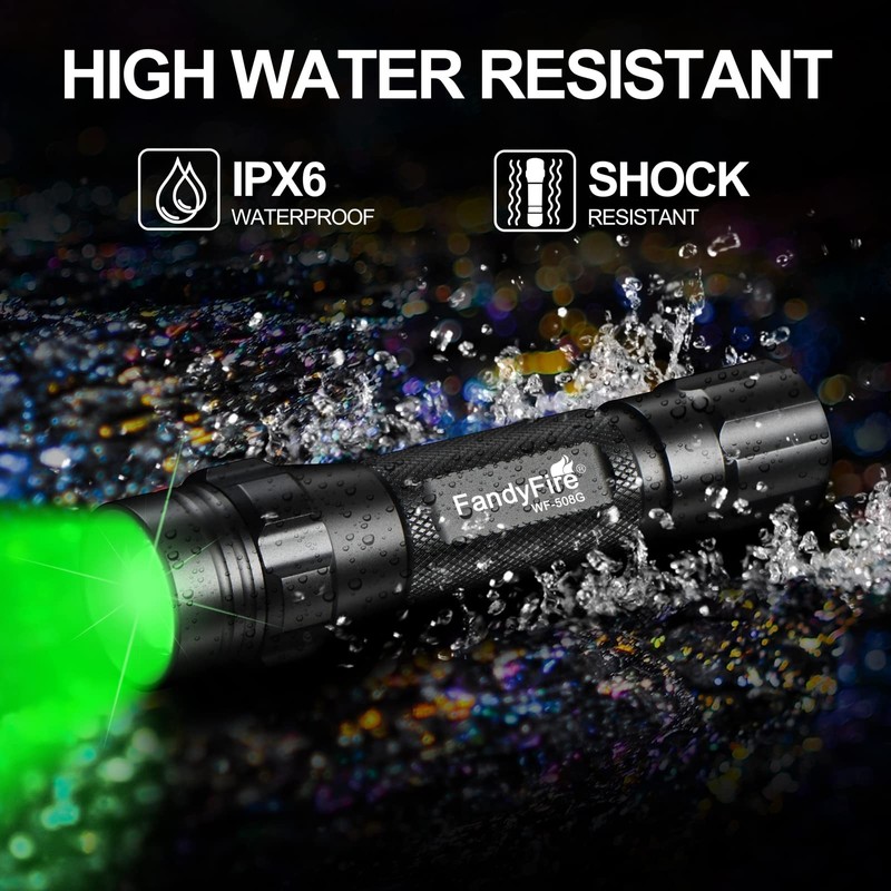 FandyFire Green Light Flashlight, LED Green Hunting Light, 520-530nm Green