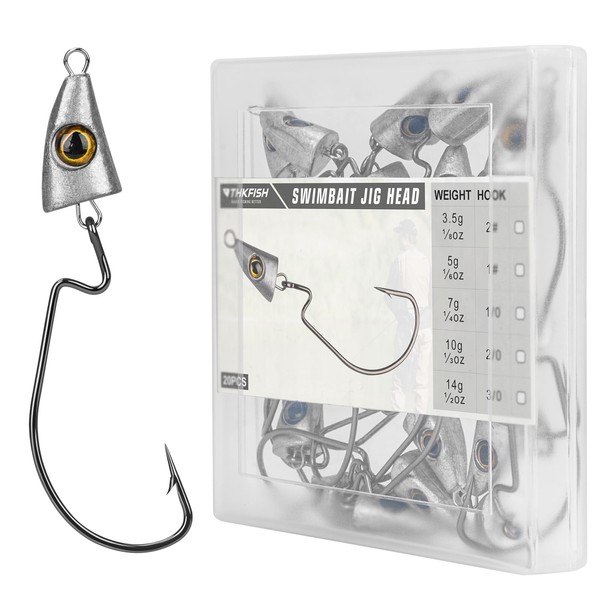 THKFISH Fish Eye Swimbait Jig Heads, Pack of 20 Weighted