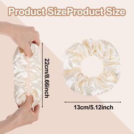 Shimmeroo 3PCS Satin Scrunchies for Women,Oversized Thick Elastic Fluffy Hair Ties,Ponytail Holder for Thick Curls Hair Women Girls Silk Sleepy Tie,Black, Brown, Champagne