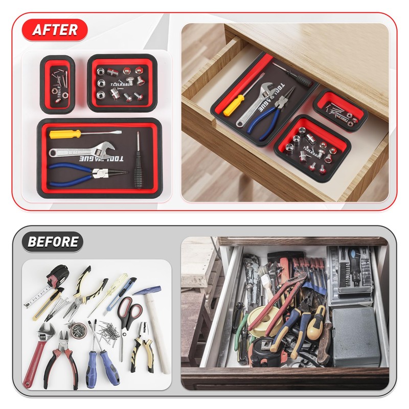 TOOLEAGUE 3Pcs Collapsible Magnetic Parts Tray Set with 15Lb Magnetic