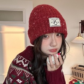 Imported Women's Knit Beanie Hat - New Year & Christmas Style with Face-Slimming Effect Free Size/Blue-M(56-58cm) 2ea