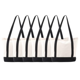 MEIANJU Tote Bag, 16.5x14x5in, Heavy Duty Canvas, Zippered, 6pcs Set, Black & White, Unisex, Reusable, 15-20L, Ideal for Shopping, Work, Travel, Sports