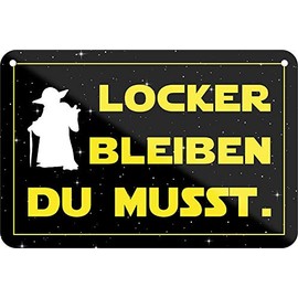 Blechschilder Funny saying: "LOCKER BLEIBEN DU MUSST" decorative hanging sign door house entrance metal sign funny gift for birthday or Christmas 18 x 12 cm