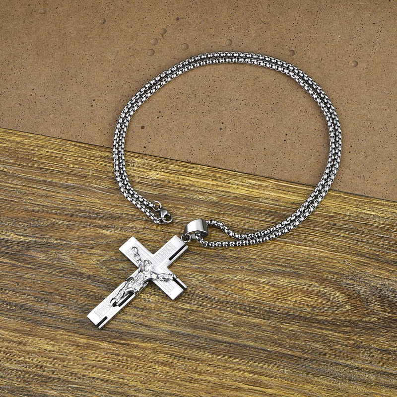 YL Men's Stainless Steel Jesus Christ Crucifix Cross Lord's Prayer