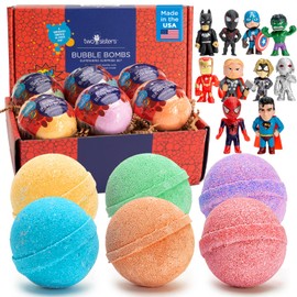 Superhero Bath Bombs for Kids with Surprise Toys Inside (6 Pack) - Large Bubble Bomb Fizzies for Boys, Girls, & Toddlers - Fruity Scents, Relaxing Aromas, Made in USA, Birthday Gift by Two Sisters