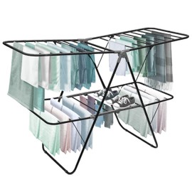 Brookstone 2 Tier Folding Rack – Indoor/Outdoor Collapsible Clothes Dryer Stand Laundry or Shoe Rack,Heavy Duty Freestanding Garment Hanger, Foldable, Portable Air Dry Holder