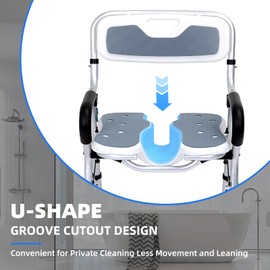Shower Chair for Inside Shower,U-Shape Seat Foldable Shower Chair for Elderly and Disabled, Adjustable Height Chairs with Padded Arms and Back for Bathroom,Compact and Comfortable,350 lbs Capacity