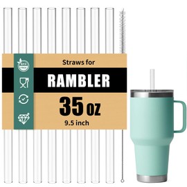 8Pcs Straws for Yeti 35 oz Rambler Tumbler, 9.5 Inch Reusable Replacement Straws, BPA-Free Hard Plastic Accessories with 1 Cleaning Brush, Ideal for Smoothies, Milkshakes