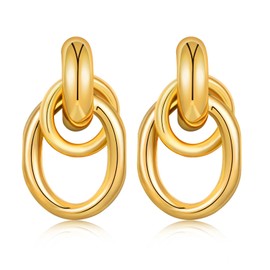Gold Large Knot Earrings Geometric Dangle Drop Earrings Chunky Link (gold)