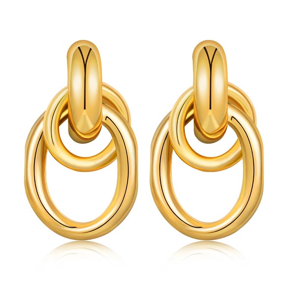 Gold Large Knot Earrings Geometric Dangle Drop Earrings Chunky Link