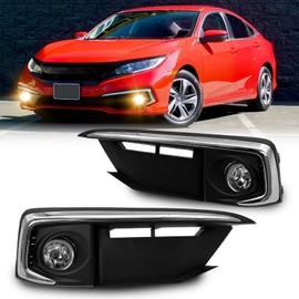 WEZEMLIGHT Fog Lights Assembly Compatible With Honda Civic Coupe/Sedan 2019-2020 Included Switch And Wiring Kit OEM Part Number:33950T5RA01,33950TBAA01(Clear Lens)
