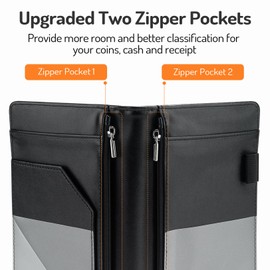 Forvencer Server Book with 2 Zipper Pockets, Leather Server Books for Waitress, Waiter Book, Sturdy Waitress Book with Money Pocket and Zipper, Servers Book Waitress Accessories Fit Server Apron, Marble Grey