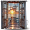 Beach Barn Door Shower Curtain Blue Ocean Hawaiian Sunset Sea