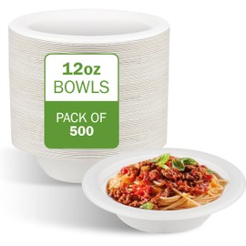 FPN Disposable Paper Bowls (500 Pack 12 oz), Heavy-Duty Compostable, Eco-Friendly, Bagasse Bowl for Soup, Salad, Dessert & More