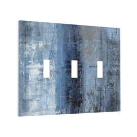 Indigo Navy Teal Turquoise Blue Gray Abstract Decorative 3 Gang Light Switch Cover Modern Rustic Vintage Grunge Graffiti Oil Painting Art Triple Toggle Outlet Cover Electrical Switch Face Wall Plate