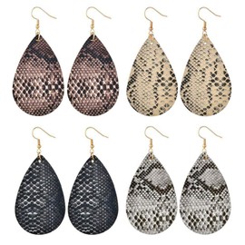 4 Pairs Bohemian Snakeskin Leather Earrings Set Retro Leopard Print Teardrop Earring Dainty Animal Python Print Drop Earrings for Women Jewelry
