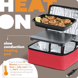 HOTLOGIC Mini Portable Electric Lunch Box Food Heater - Innovative Food Warmer and Heated Lunch Box for Adults Car/Home - Easily Cook, Reheat, and Keep Your Food Warm - Red (12V)