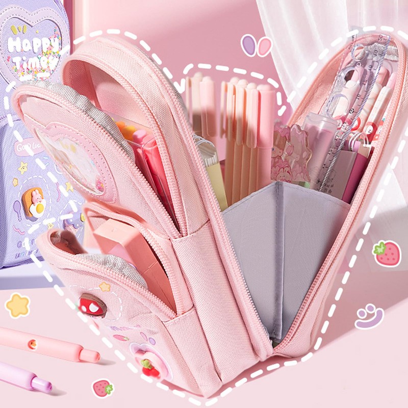 JVILEX Pencil Case, Large Capacity, Cute, Junior High School Girls,