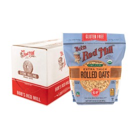 Bob's Red Mill Gluten Free Organic Extra Thick Rolled Oats, 32oz (Pack of 4) - Non GMO, Whole Grain, Vegan, Kosher