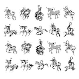 Ornazy 100pcs 10 Styles Antique Silver Pegasus Horse Charms Mythical Unicorn Animal Small Pendant Bulk Lot for Jewelry Making DIY Accessories