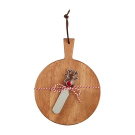 Mud Pie Round Mini Xmas Wood Serving, board 6 1/2" dIa | spreader 4 1/2", BROWN