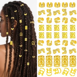 BSARECEY 120Pcs Gold Hair Jewelry for Braids Dreadlock Hair Cuffs Adjustable Braid Rings Loc Decorations Hair Charms for Women Accessories