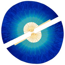 Nimiman Women Real Silk 1 Pair 40cm(15.7") Colorful Belly Dancing Silk Bamboo Veils Dance Short Fan Veil Gradient Color (Turquoise blue)