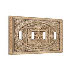 Yamxbfa Rustic Wood Kalachakra Mandala Quad Toggle Light Switch Covers 4 Gang Wall Plate Decorative Switchplate Electrical Faceplate for Farmhouse Country LIvingroom Bedroom Kitchen Decor