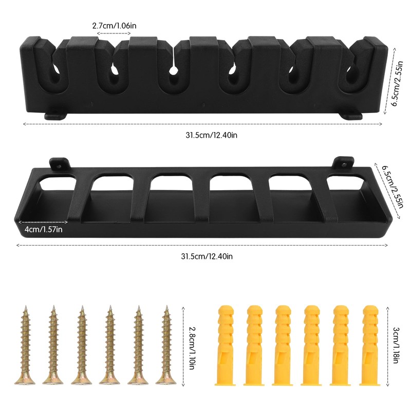 MOERDIFFER Fishing Rod Holder, Black, ABS, 6 Rods Storage, Wall