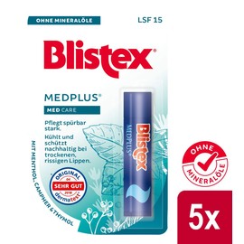 Blistex MedPlus Stick Lip Balm Strong Care Cracked Burning Dry Lustre Lips Pack of 5