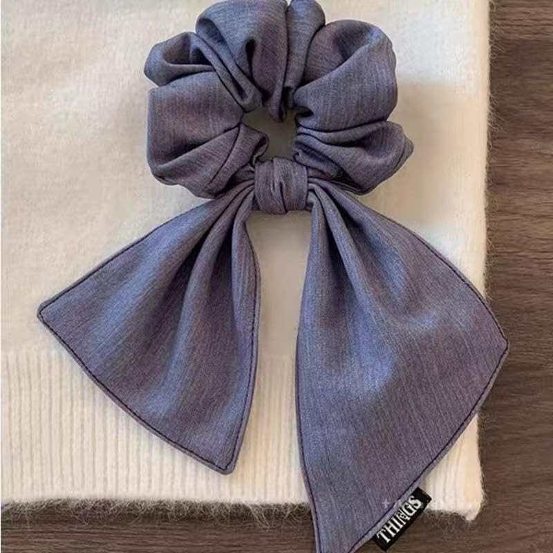 Hair Scrunchies Ribbon Blue Women Hair Accessories Elegant Style
