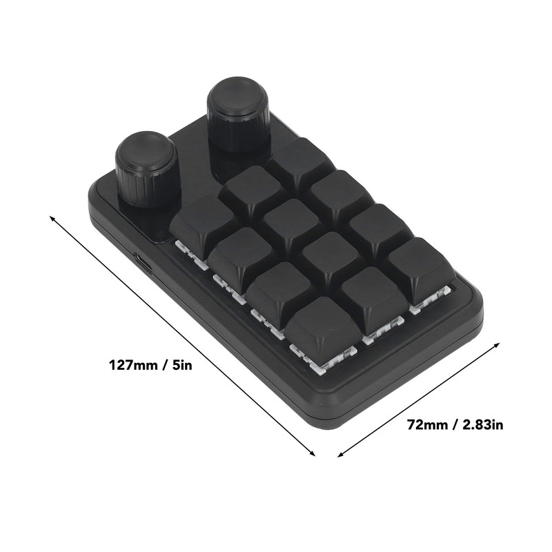 Mini Gaming Keypad 12 Keys 2 Knobs Blue Switch Black