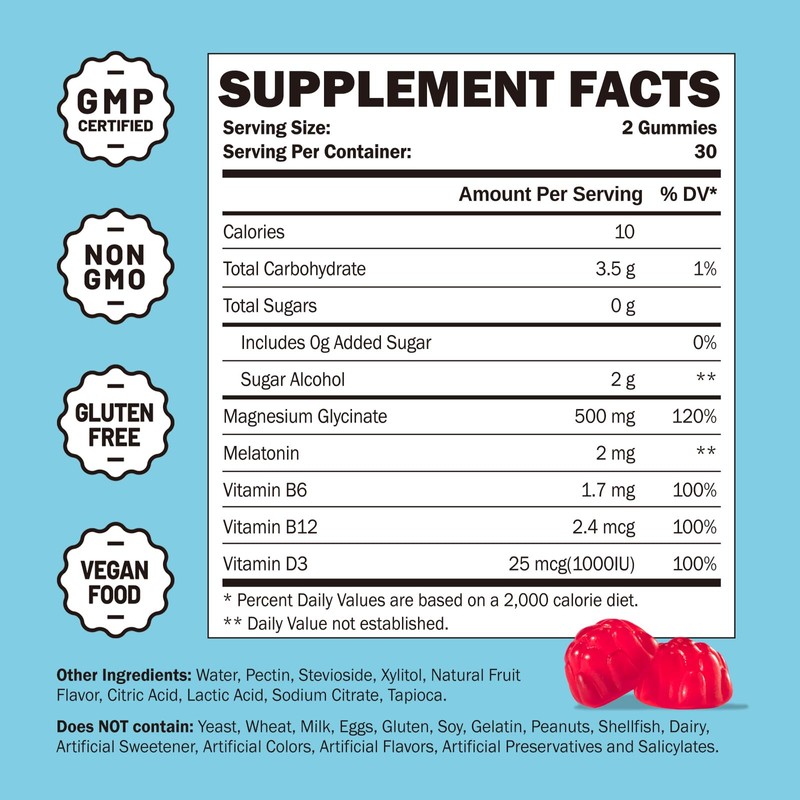 Greabby Magnesium Glycinate Gummies 500mg for Adults Sleep Support, Chewable