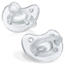 Chicco PhysioForma Luxe Orthodontic Pacifier, 6-16m | 100% Soft Silicone | Supports Breathing & Oral Development | Textured Shield & Handle | Includes Sterilizing Case | BPA Free | Crystal, 2pk