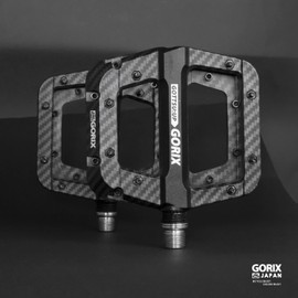 GORIX Bicycle Pedal, Flat Pedal, Carbon Pattern, Reinforced Nylon Material, Wide Tread, Lightweight Model (GX-H55 Carbon Pattern Black) with Pin, Cool, Stylish, Spike, Bicycle Pedal, Road Bike, Cross Bike, Mini Velo, Mtb (Carbon Black)