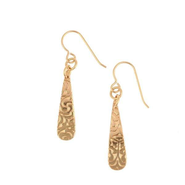 Damask Embossed Bronze Mini Teardrop Earrings
