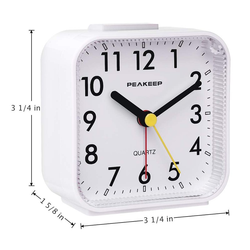 Peakeep Small Battery Operated Analog Travel Alarm Clock Silent No