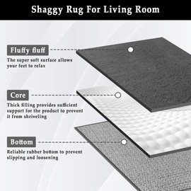 DTXDTech Luxury Shaggy Rugs for Living Room & Bedroom - Super Soft Anti-Slip Carpet, Fluffy Area Rug with Thick Pile, Rugs Living Room Non Shedding(80x50cm,Dark Grey)