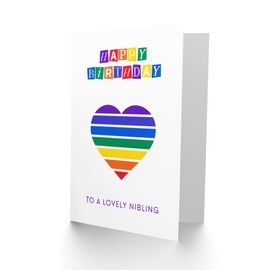 Artery8 Happy Birthday to a Lovely Nibling Rainbow Stripes Love Heart Non Binary Gender Neutral Card
