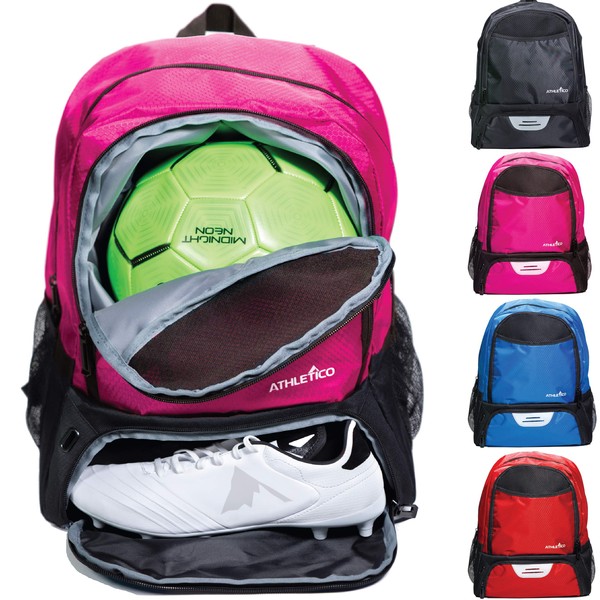 Athletico Youth Soccer Bag - Soccer Backpack & Bags for Basketball, Volleyball & Football | Includes Separate Cleat and Ball Compartments (Pink)