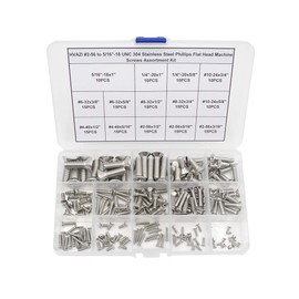 HVAZI #2-56 to 5/16"-18 UNC 304 Stainless Steel Phillips Flat Head Machine Screws Assortment Kit