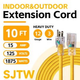 Ultra Explorer - Cable de extensión para exteriores de 10 pies con extremo iluminado, cable de extensión resistente de calibre 12/3, cable de extensión de alimentación con conexión a tierra de 3
