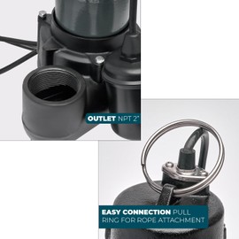 XtremepowerUS 1/2HP Submersible Sump Sewage Pump, Larger-Flow 4,860 GPH Cast Iron w/Tethered Float Switch, 10 ft. Cord Water Drain