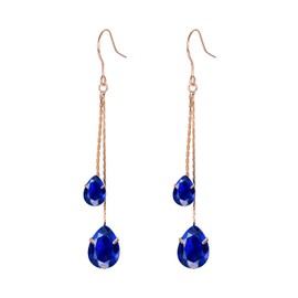Vissen Blue CZ Drop Hook Earrings for Women Elegant Rose Gold Plated Cubic Zirconia Long Dangle Chain Earrings Jewelry