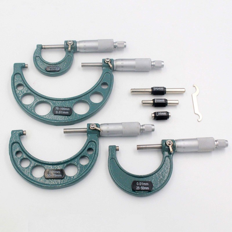Premium Outside Micrometer Set 0-100mm/0.01mm Precision Machinist Tool w/Carbide Tips
