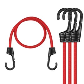 WORKPRO 24 Inch Bungee Cord with Hooks, 4 Pack Superior Rubber Heavy Duty Straps Strong Elastic Rope for Outdoor Tent, Luggage Rack, Camping, Cargo, RV, Bike, Transporting, Storage, Red