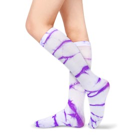 Benefeet Sox Womens Girls Purple Tie Dye Knee High Socks Soft Casual Thin Nylon Tube Socks Teens Funny Long Sock Cozy Calf Sock Knee High Stockings, Tie Dye Purple