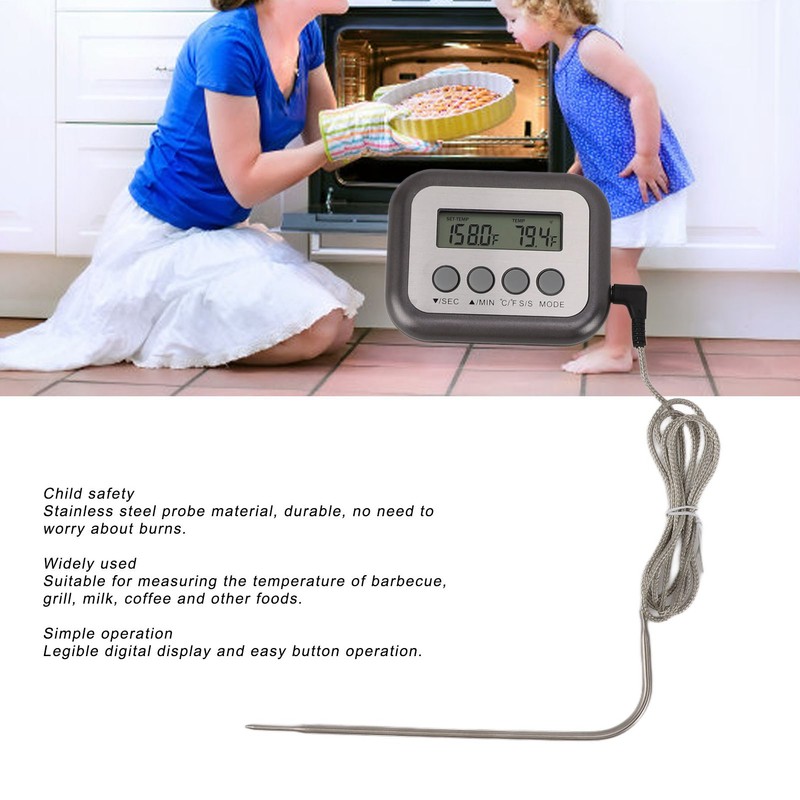 Kichen Timer Thermometer Stainless Steel Probe Digital Cooking Meat Thermometer