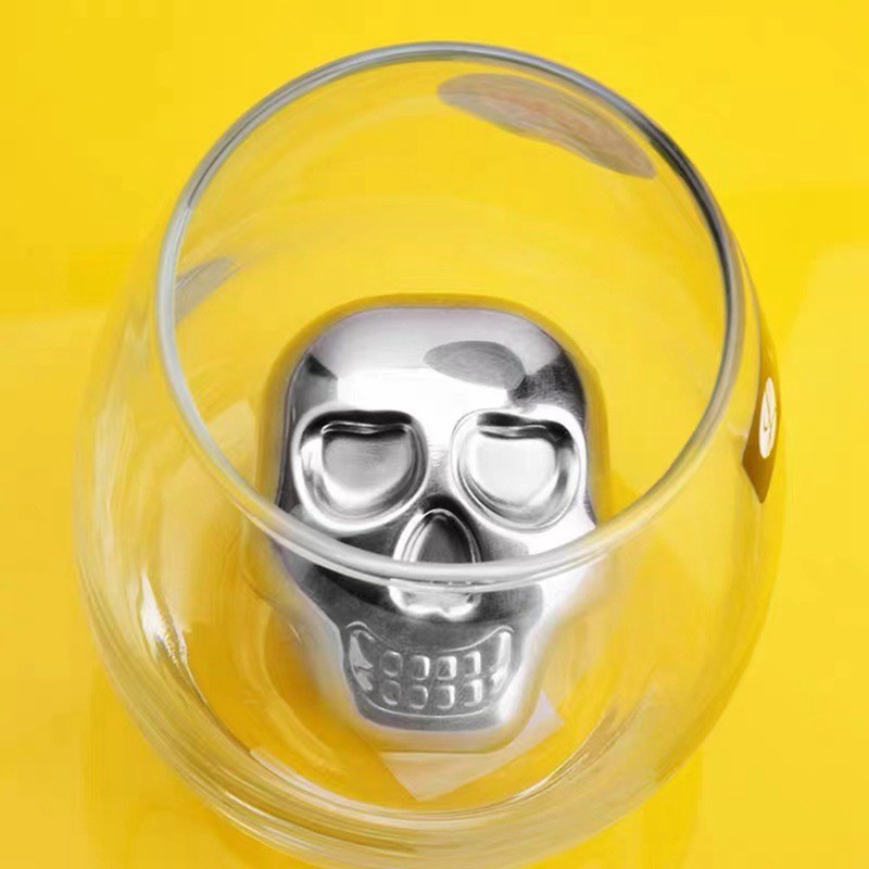4 PCS Stainless Steel Skull Head Ice Cube with Silicone
